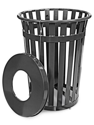 Courtyard Trash Can - Flat Lid, 36 Gallon, Black H-2865BL - ULINE