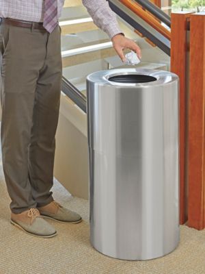 Lobby Trash Can - 35 Gallon, Silver H-2867 - ULINE