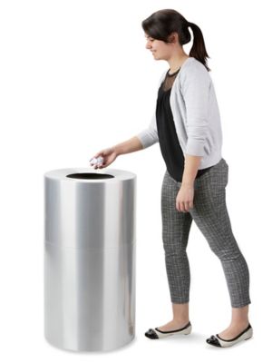 Lobby Trash Can - 35 Gallon, Silver H-2867 - ULINE