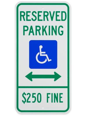 "Reserved Parking $250 Fine" Handicapped Sign - 12 x 24"