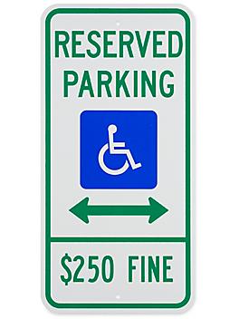 "Reserved Parking $250 Fine" Handicapped Sign - 12 x 24" H-2913