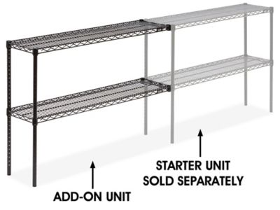 Add-On Unit for Two-Shelf Wire Shelving - 48 x 12 x 34", Black h-2937-34abl