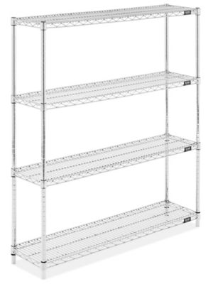 QUANTUM STORAGE CHROME WIRE SHELVING, Add-On (2 posts, 4 shelves & 8 S-Hooks),  Size L x W: 12 x 42, Unit Height: 54H.