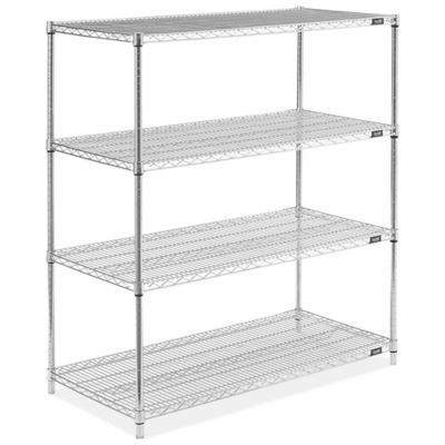 QUANTUM STORAGE CHROME WIRE SHELVING, Add-On (2 posts, 4 shelves & 8 S-Hooks),  Size L x W: 12 x 42, Unit Height: 54H.