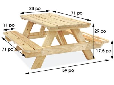 Table de pique-nique en bois – 6 pi, cadre en A H-2999 - Uline