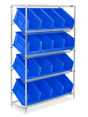  Slanted Wire Shelving - 48 x 18 x 72" with Bins