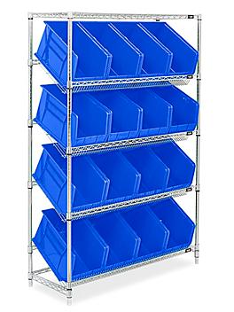 Slanted Wire Shelving - 48 x 18 x 72" with Bins