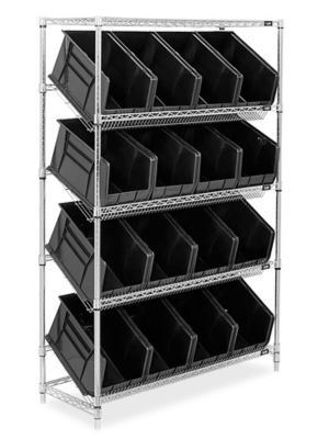 Slanted Wire Shelving - 18 x 11 x 10" Black Bins H-3128BL