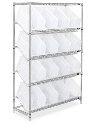 Slanted Wire Shelving - 18 x 11 x 10" Clear Bins H-3128C