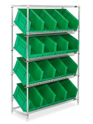 Slanted Wire Shelving - 18 x 11 x 10" Green Bins H-3128G