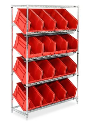 Slanted Wire Shelving - 18 x 11 x 10" Red Bins H-3128R