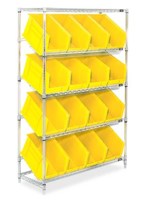 Regency 18 x 60 x 74 Wire Shelving Unit with 118 Yellow Bins