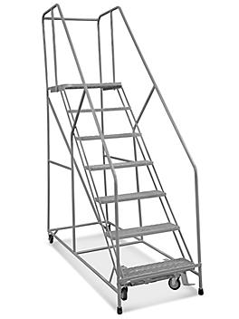 7 Step Safety Angle Rolling Ladder - Assembled with 24" Top Step H-3132-24