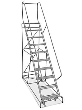 10 Step Safety Angle Rolling Ladder - Assembled with 12" Top Step H-3135-12