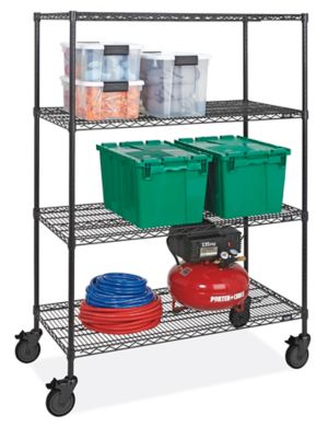 Black Mobile Shelving - 48 x 24 x 69", Black Casters H-3157BL-BL