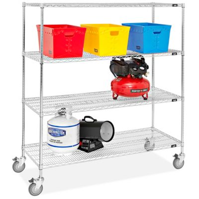 Mobile Enclosed Braking Chrome Wire Cart 24D, 5-Tier, Accessorized Unit