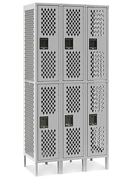 Uline Industrial Lockers - Ventilated, Double Tier, 3 Wide, Assembled, 36" Wide, 18" Deep H-3162