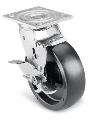 Heavy Duty Polyolefin Caster - Swivel with Brake, 6 x 2" h-3322SWB