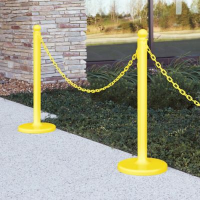 Set de 6 Postes de Plástico con 5 Cadenas Desmontable Barreras de Seguridad  con Base para Interior y Exterior 98 x 33 cm Amarillo - Costway