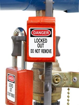 Jobsite Safety - Lockout Tagout - Valve and Hose Lockouts - Verrouillage de  vanne à bille de style cale, 4-1/8 pouce x 10-1/16 pouce x 2-15/16 pouce,  rouge, métal enduit de poudre