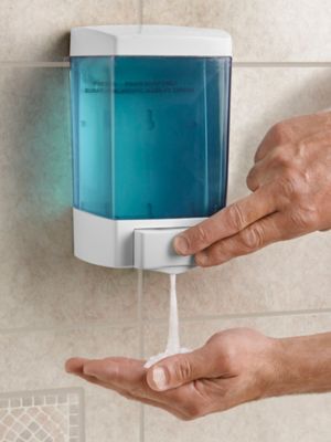  WELKIN Dispensador de jabón para montaje en pared, dispensador  manual de jabón líquido de 16.9 oz/16.9 fl oz montado en la pared para  baño, hogar, hotel, oficina, comercial o residencial 