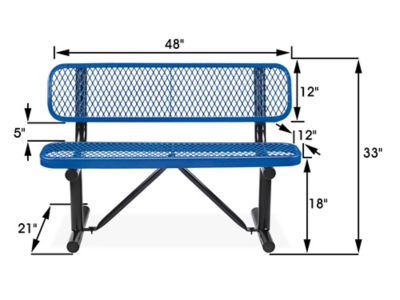 Metal Bench with Back 4 Blue H 3500BLU Uline