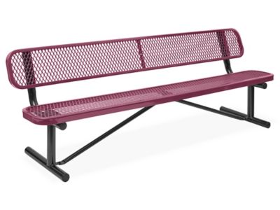 Metal Bench with Back - 8', Burgundy H-3502BU