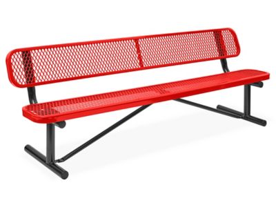 Metal Bench with Back - 8', Red H-3502R