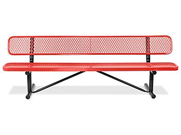 Metal Bench with Back - 8', Red H-3502R