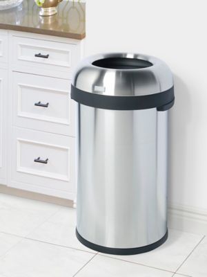 simplehuman® Open Top Stainless Steel Trash Can - 16 Gallon, Brush Silver  H-3622-BRUSH - Uline