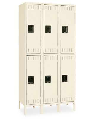 Uline Industrial Lockers - Double Tier, 3 Wide, Unassembled, 36" Wide, 12" Deep, Tan H-3638T