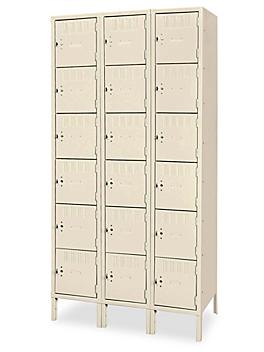 Industrial Lockers - Six Tier, 3 Wide, Assembled, 36" Wide, 12" Deep, Tan H-3639AT