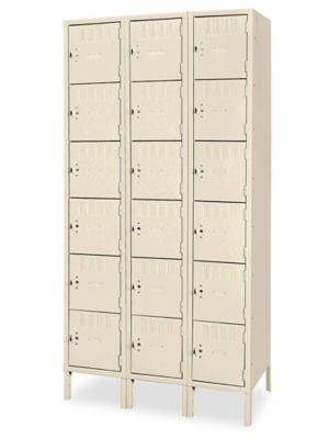 Uline Industrial Lockers - Six Tier, 3 Wide, Unassembled, 36" Wide, 12" Deep, Tan H-3639T
