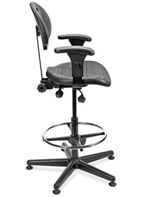 Deluxe Work Stool with Adjustable Arms - Vinyl, Black H-6991BL - Uline