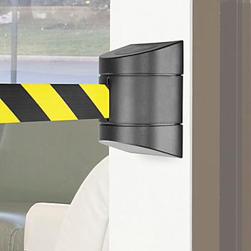 Crowd Control with Retractable Belt - Wall Mount, Black/Yellow, 24' H-3735B/Y