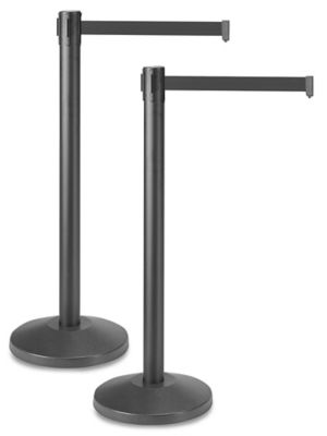 Uline Black Crowd Control Posts with Retractable Belt - Black, 10