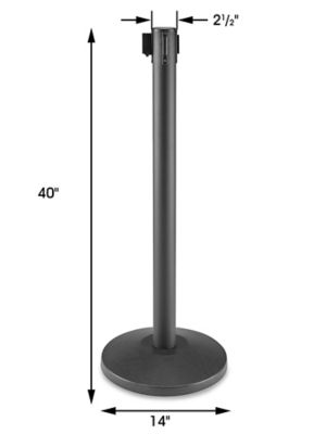 Uline Black Crowd Control Posts with Retractable Belt - Black, 10'