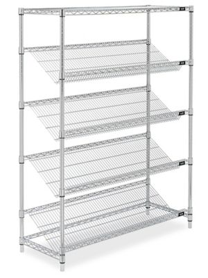 Slanted Wire Shelving - 18 x 11 x 10 Blue Bins