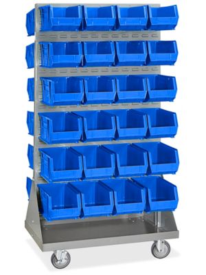  Support de rangement mobile à panneau pour bacs empilables avec bacs de 15 x 8 x 7 po