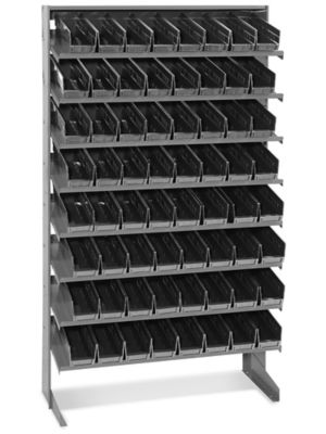 Stationary Gravity Shelf Bin Organizer - 4 x 12 x 4" Black Bins H-3893BL