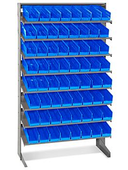Stationary Gravity Shelf Bin Organizer - 4 x 12 x 4" Blue Bins H-3893BLU
