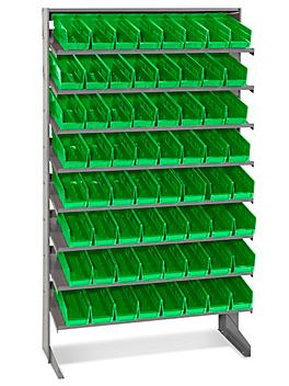 Stationary Gravity Shelf Bin Organizer - 4 x 12 x 4" Green Bins H-3893G