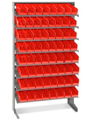 Stationary Gravity Shelf Bin Organizer - 4 x 12 x 4" Red Bins H-3893R