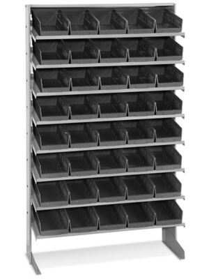 Stationary Gravity Shelf Bin Organizer - 7 x 12 x 4" Black Bins H-3894BL