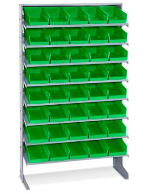 Stationary Gravity Shelf Bin Organizer - 7 x 12 x 4" Green Bins H-3894G