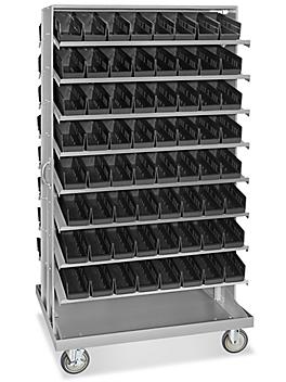 Mobile Gravity Shelf Bin Organizer - 4 x 12 x 4" Black Bins H-3896BL
