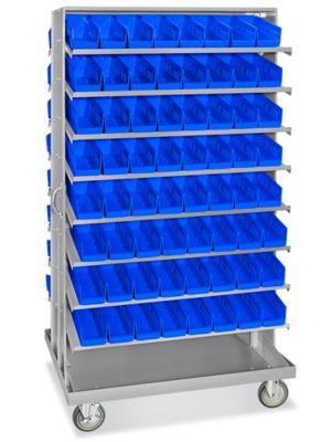 Wire Shelf Bin Organizer - 36 x 12 x 72 with 4 x 12 x 4 Blue Bins