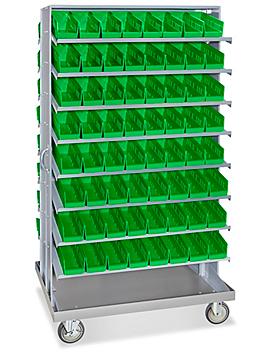 Mobile Gravity Shelf Bin Organizer - 4 x 12 x 4" Green Bins H-3896G