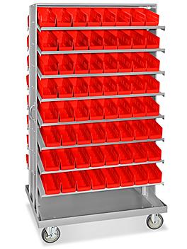 Mobile Gravity Shelf Bin Organizer - 4 x 12 x 4" Red Bins H-3896R