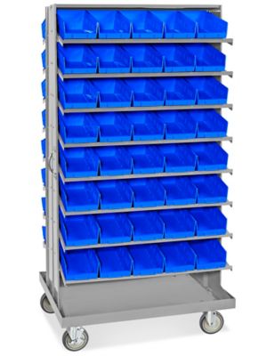 Mobile Gravity Shelf Bin Organizer 7 x 12 x 4" Blue Bins H3897BLU Uline